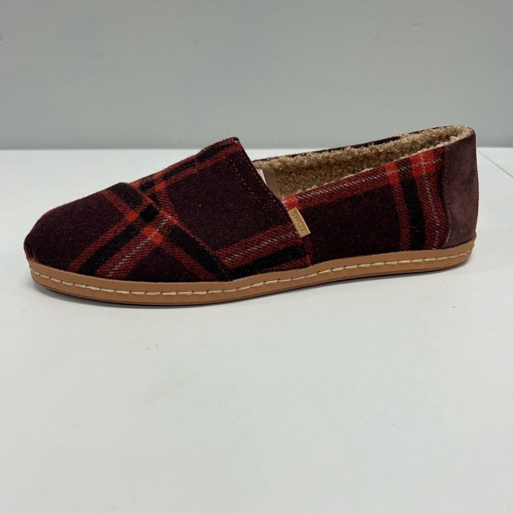 TOMS Alpargata Leather Wrap - Red Plaid Slip Ons